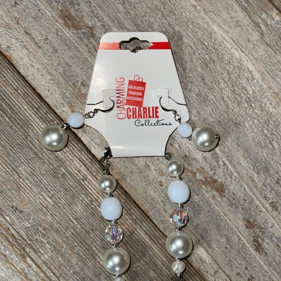 NWT Charming Charlie necklace & earring set white/pearl/crystal beads - Picture 3 of 13
